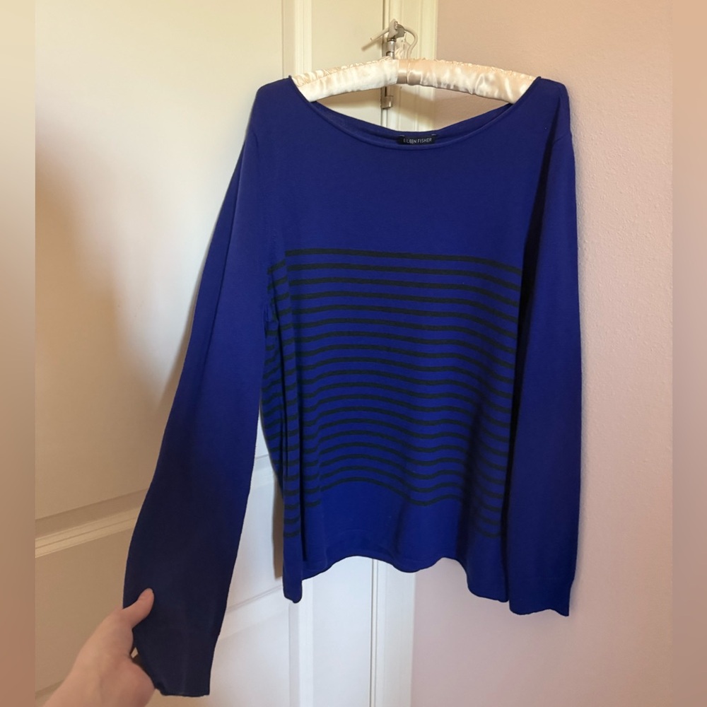 NWT Eileen Fisher Blue and Black Striped Sweater size XL